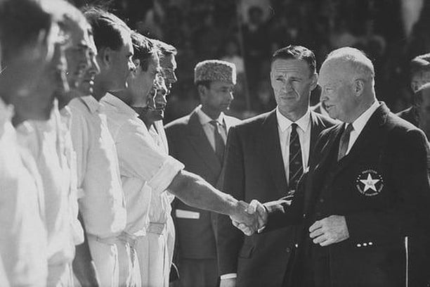 Photos of US President Eisenhower watching a match in Karachi 1959
